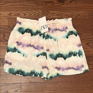 Zara Women's High Waist Tie-Dye Shorts - Purple and Green